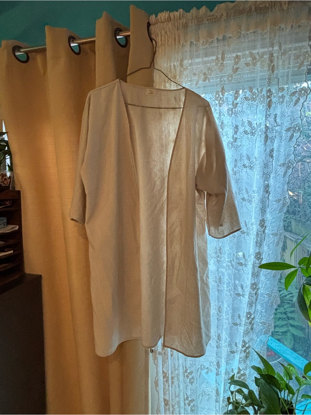 Linen Cream Open-Front Women's Kimono Cardigan
